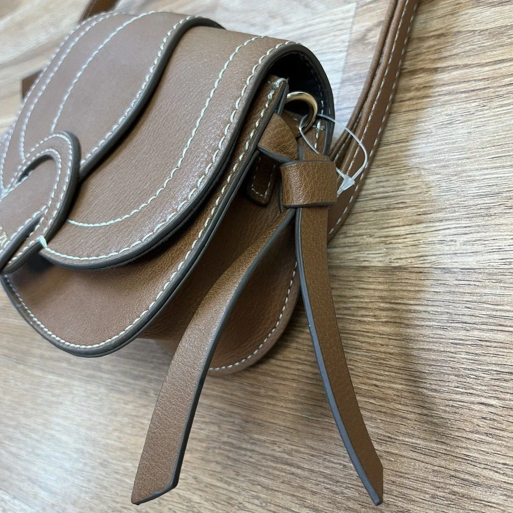 Rachel Zoe Edessi Vegan Leather Crossbody Belt Bag Purse Brown Saddle Bag‎ NEW